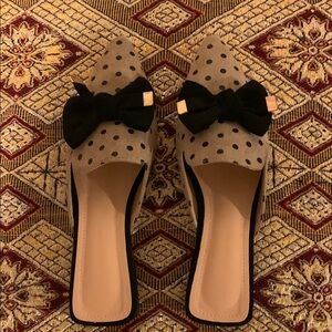 NIB SHEIN Black and Tan Mules with Polka Dot Bow